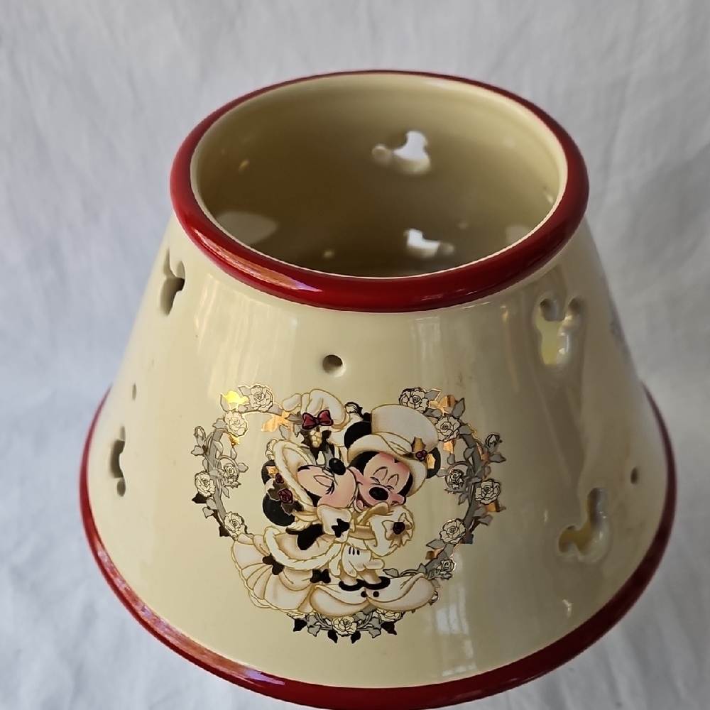 VINTAGE  CERAMIC  CANDLE JAR  SHADE  DISNEY WITH VICTORIAN  MICKEY AND  MINNIE - Picture 5 of 17